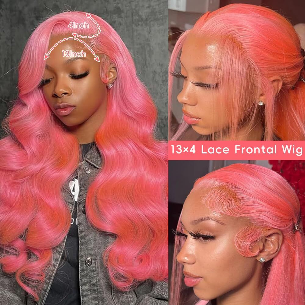 Xiapay Pink Lace Front Wig Human Hair 13X4 Hd Lace Front Wigs Human Hair Pre Plucked Body Wave Pink Human Hair Wig 200% Density Colored Frontal Wigs Human Hair 20 Inch