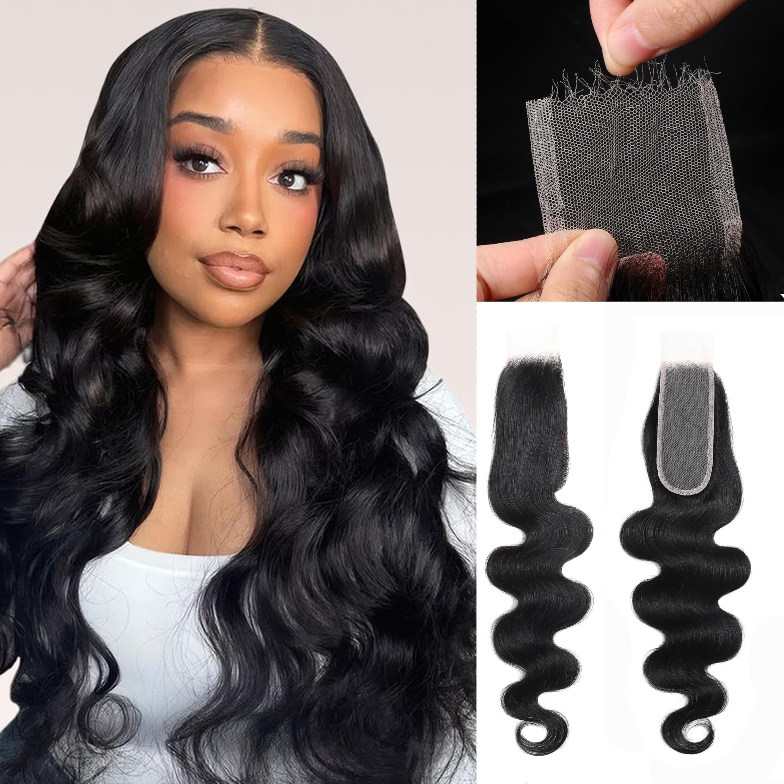 2X6 Skinlike Real Hd Lace Closure Body Wave Human Hair Closure Invisible Ultra-Thin 2X6 Kim K Lace Closure Brazilian Virgin Human Hair Pre Plucked Natural Black 12 Inch
