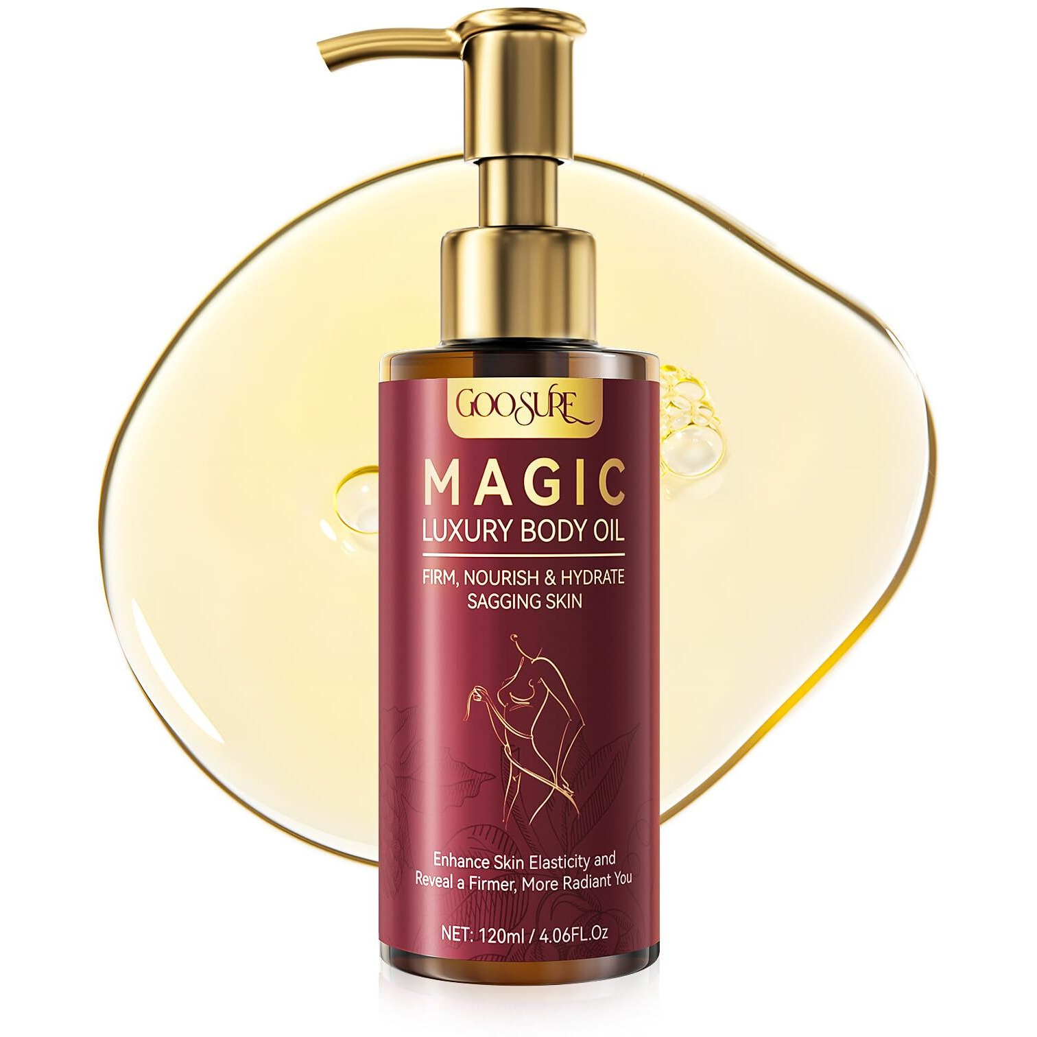 Goosure Magic Body Firming Oil,Deep, Lasting Hydration, 4.06 Fl Oz, Natural Botanicals Firming O Il For Women, Fast-Absorbing With Cactus Extract & Camellia Oil, Vitamin E, Targets Abdomen/Thighs