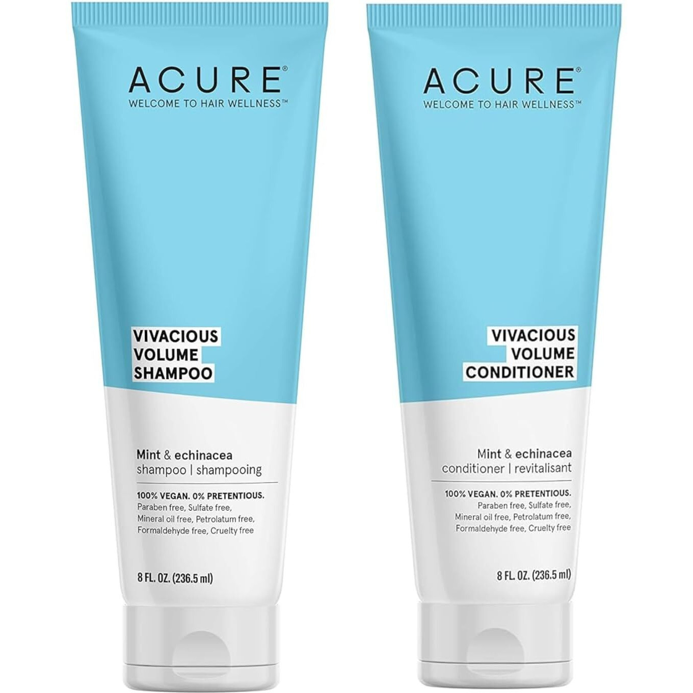 Acure Vivacious Volume Shampoo & Conditioner Set - Lightweight Formula For Full, Bouncy Hair, Enhances Body & Lift, Vegan, 8 Fl Oz Each