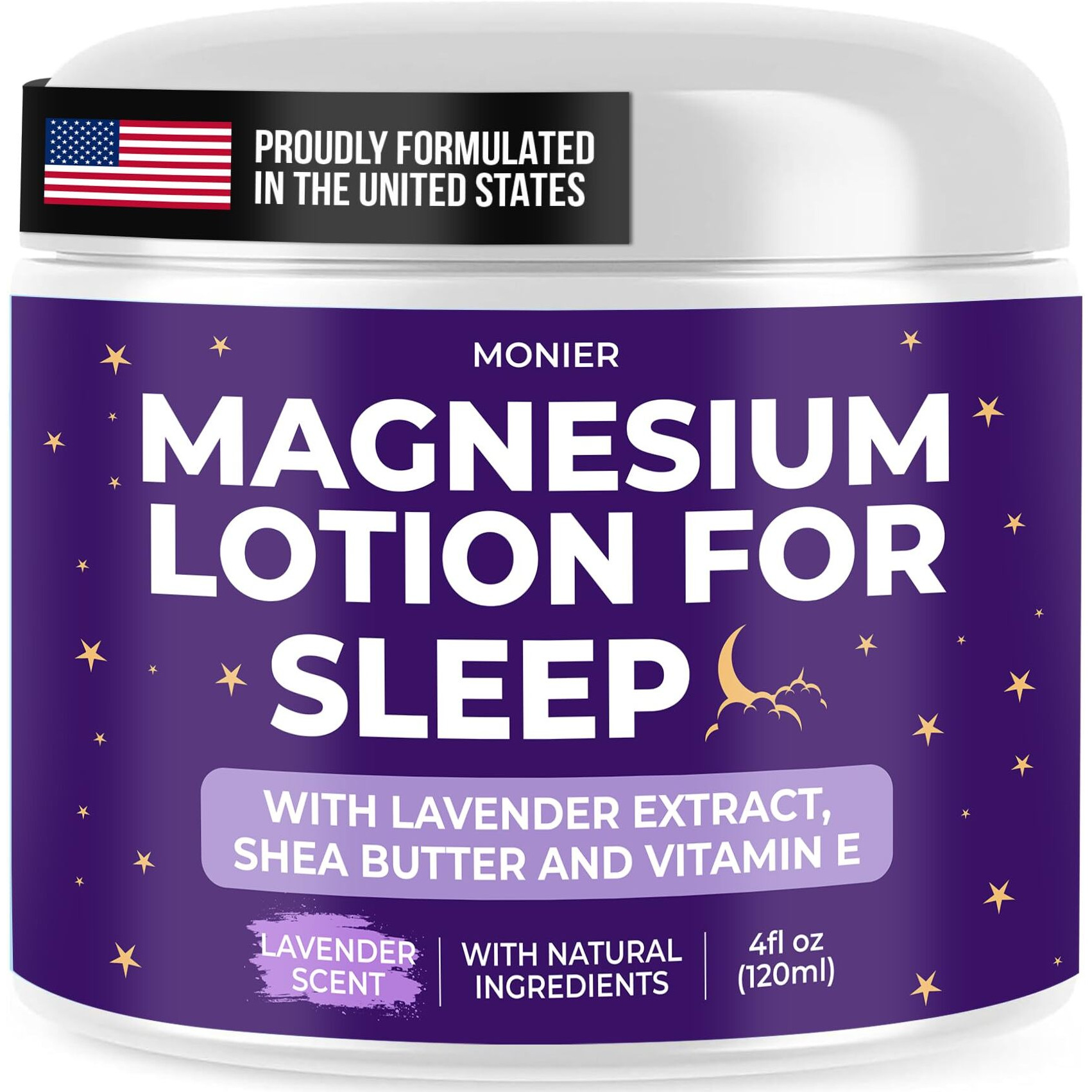 Monier Magnesium Lotion For Sleep - Apply To Legs, Arms Or Chest - Relaxing Magnesium Cream With Lavender, Shea Butter, Aloe Vera - 100% Natural Ingredients - Safe For Kids (4 Oz, Lavender)