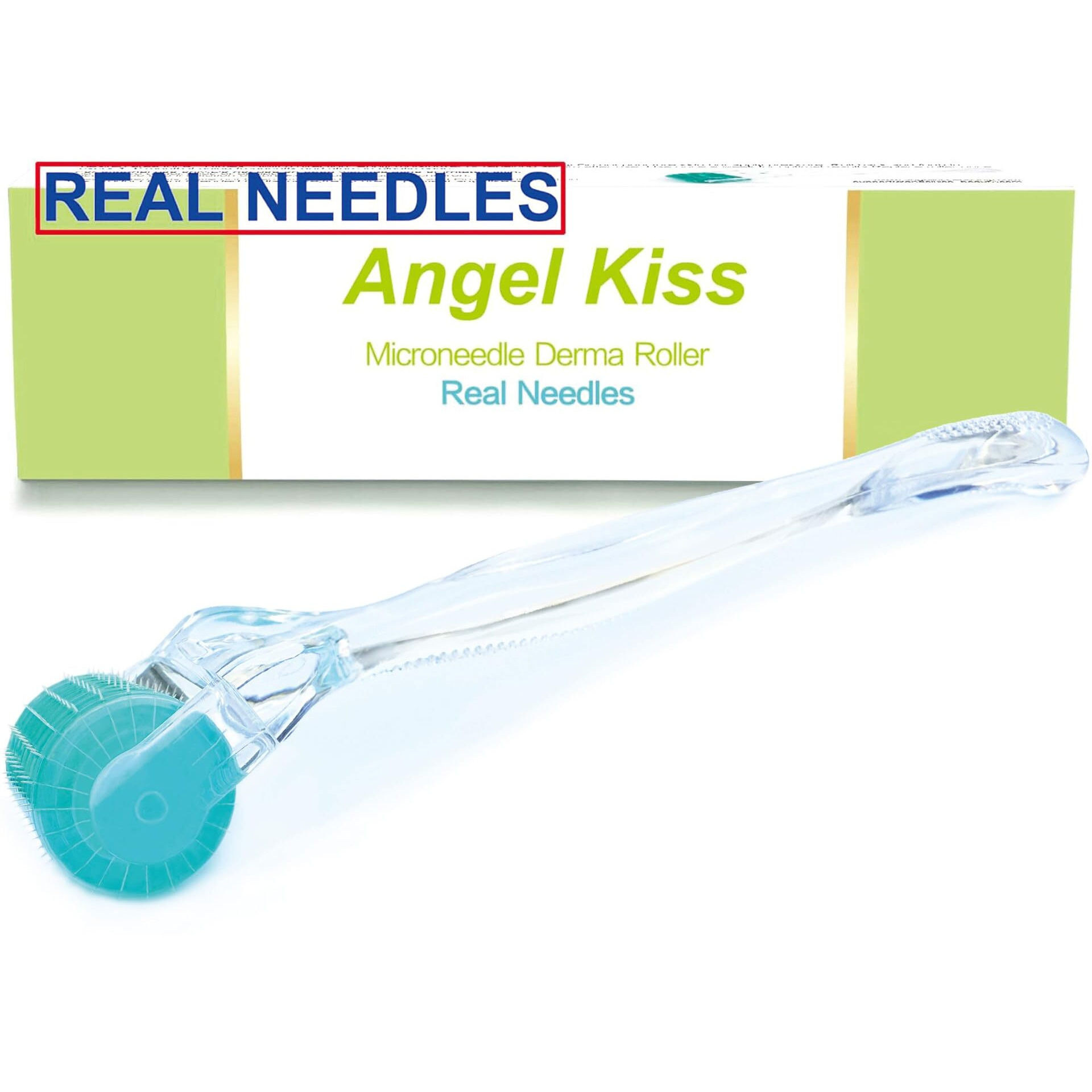 Derma Roller Real Needles - Angel Kiss 0.30Mm Microneedling Roller With Case - 192 Stainless Steel Micro Needling Dermal Kit For Face, Scalp, Body - At Home Microdermabrasion Roller For Women Men