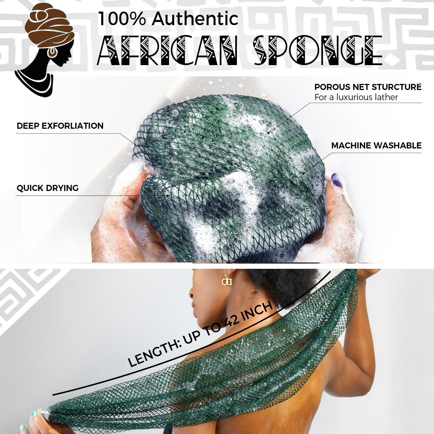 African Net Sponge Authentic - Real African Exfoliating Sponge With Knots - African Net Washcloths For Body Scrubber Exfoliator - Back Scrub For Shower