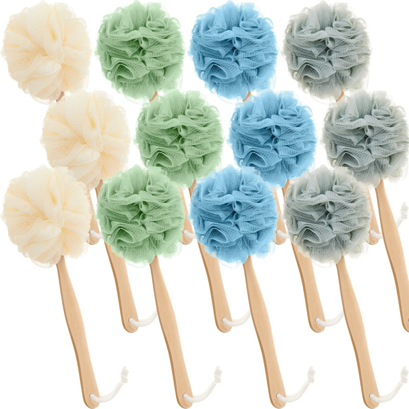 Tessco For You 12 Pcs Large Loofah On A Stick Shower Loofah With Long Handle Back Scrubber For Shower Pe Body Bath Sponge Soft Spa Mesh Brush Wash Exfoliating Luffas For Men Women(Dark Color)