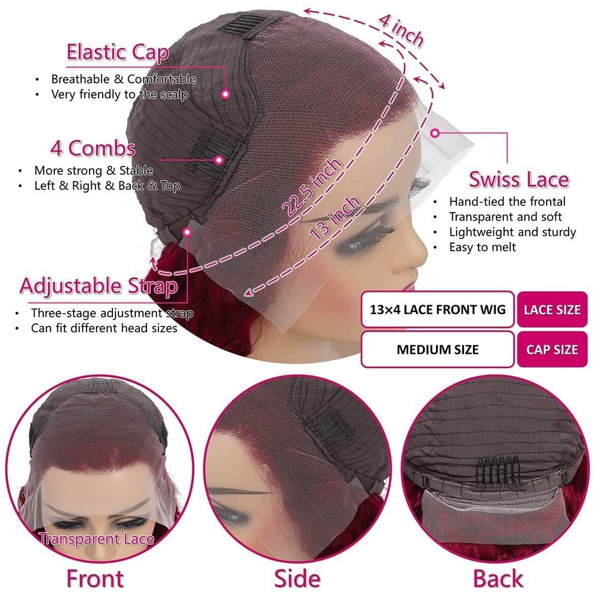 Aaliweya 34 Inch 99J Burgundy Lace Front Wigs Human Hair 13X4 Wine Red Colored Body Wave Frontal Wigs For Women 180% Density Full And Thick Pre Plucked Glueless Hd Transparent Lace Wigs