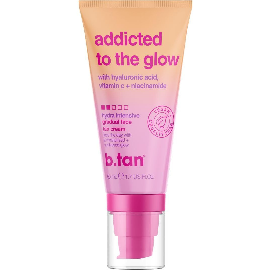 B.Tan Gradual Self Tan Face Lotion | Addicted To The Glow - Daily Faical Tanning Cream For A Sunkissed Dark Bronze, Best Sunless Moisturizer, Hydrating Vitamin C, Travel Size, No Fake Tanner Smell