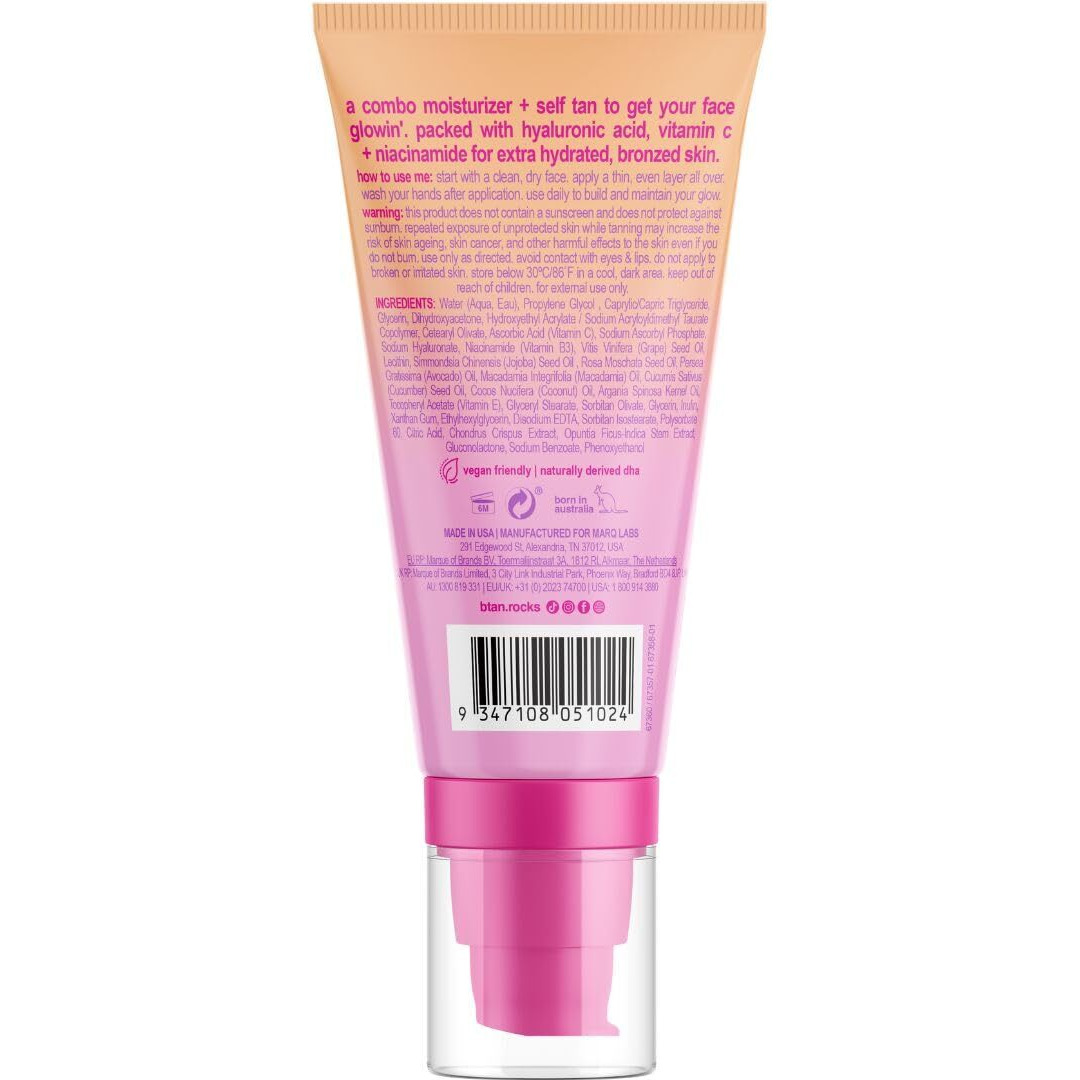 B.Tan Gradual Self Tan Face Lotion | Addicted To The Glow - Daily Faical Tanning Cream For A Sunkissed Dark Bronze, Best Sunless Moisturizer, Hydrating Vitamin C, Travel Size, No Fake Tanner Smell