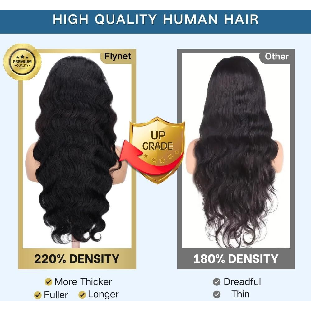 13X6 Body Wave Lace Front Wig Human Hair 220 Density Glueless Body Wave Hd Full Frontal Lace Wigs Human Hair With Natural Hairline Human Hair Wig Pre Plucked With Baby Hair 20Inch