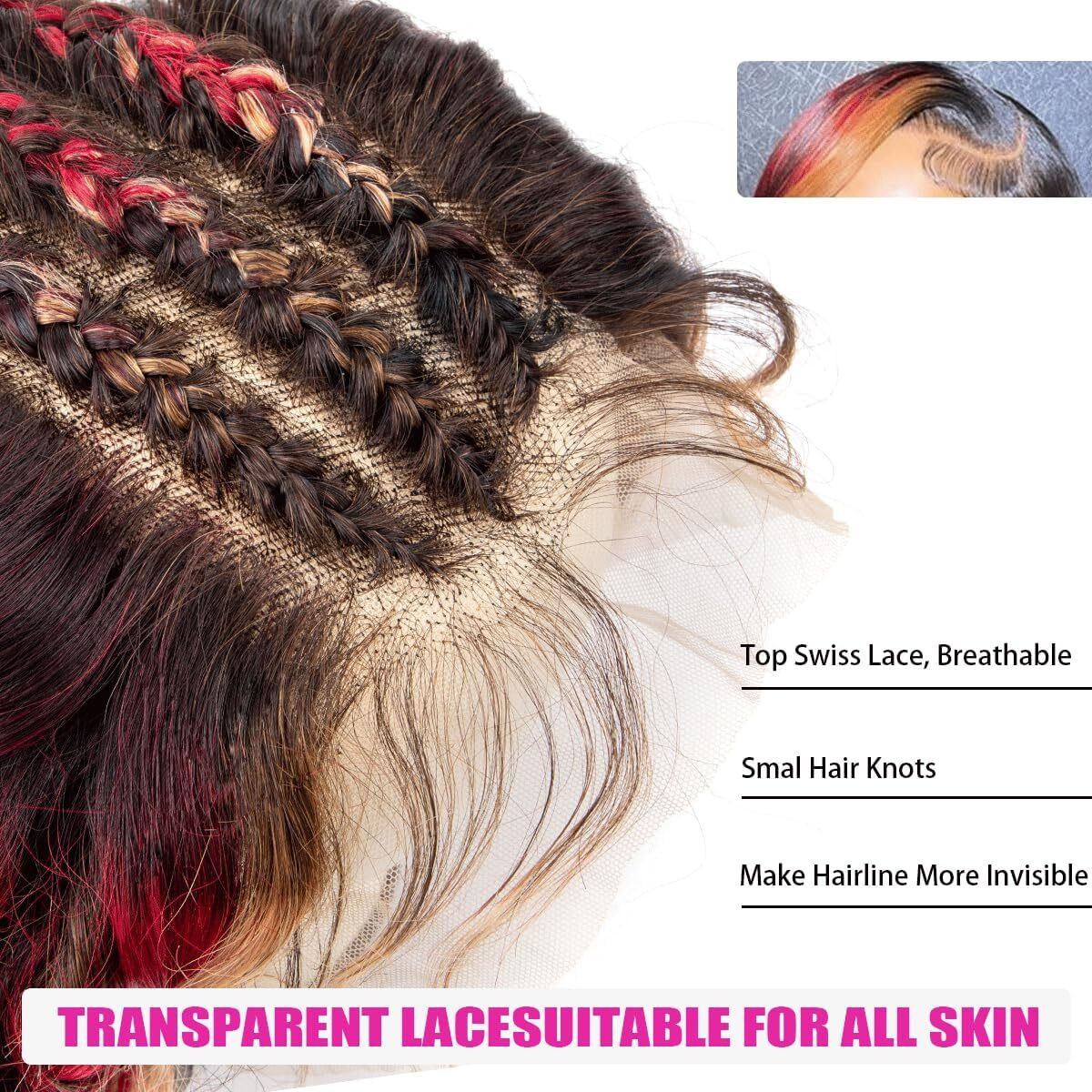 200% Density Glueless Wig Black Red Blonde Wig Red And Blonde Highlight Wig Human Hair Body Wave Lace Front Wigs Human Hair 13X6 Lace Front Human Hair Wigs Pre Plucked With Baby Hair 18Inch