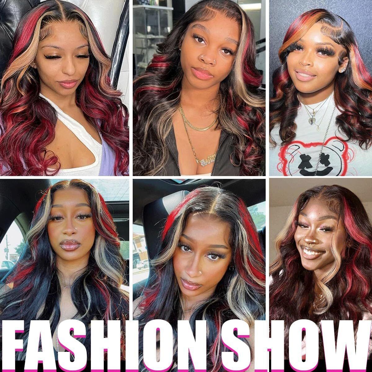 200% Density Glueless Wig Black Red Blonde Wig Red And Blonde Highlight Wig Human Hair Body Wave Lace Front Wigs Human Hair 13X6 Lace Front Human Hair Wigs Pre Plucked With Baby Hair 18Inch