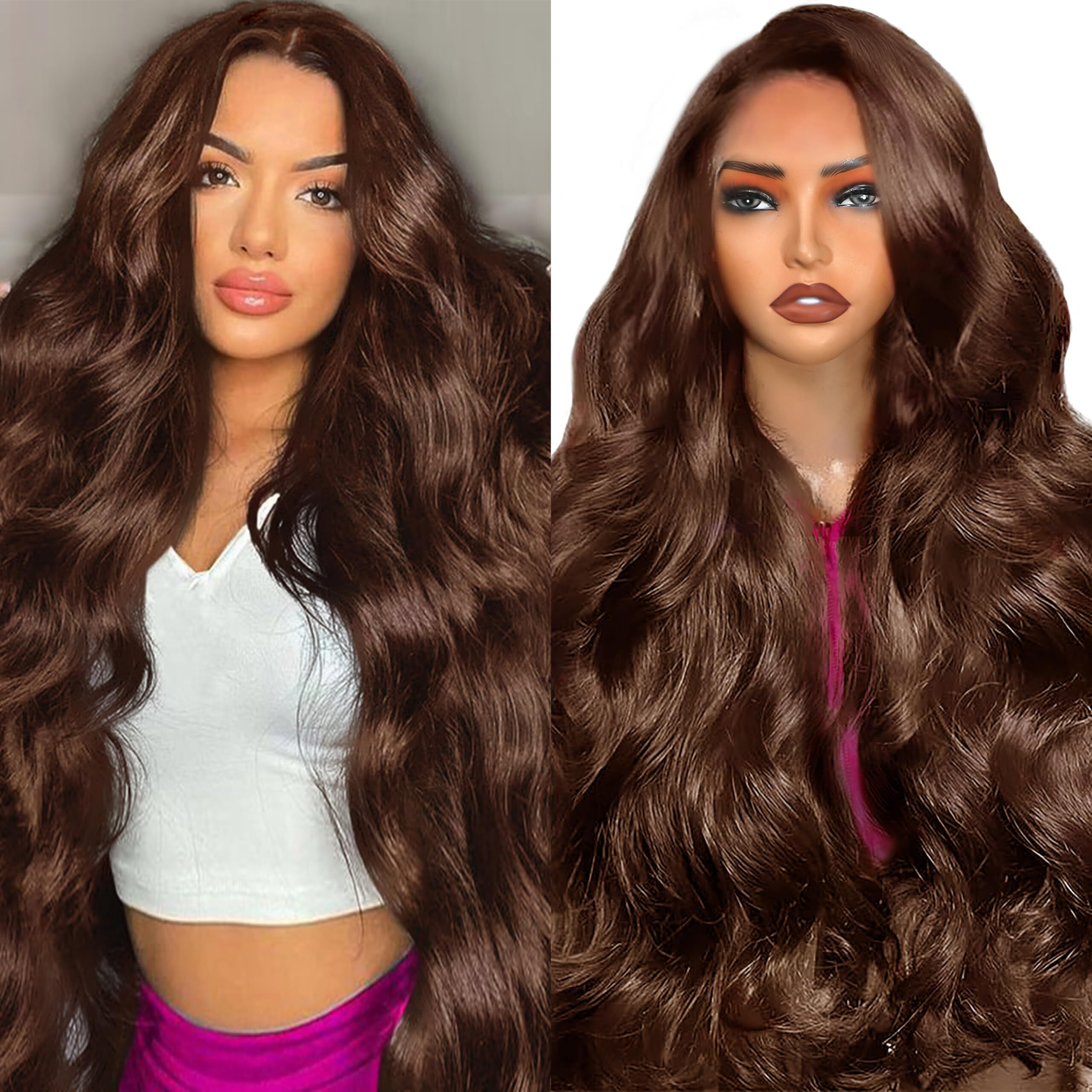 Hoisaka 13X4 Lace Front Wigs Human Hair Chocolate Brown Body Wave Human Hair Wig 250% Density Hd Lace Front Wigs Pre Plucked Glueless Brown Human Hair Wig 24 Inch