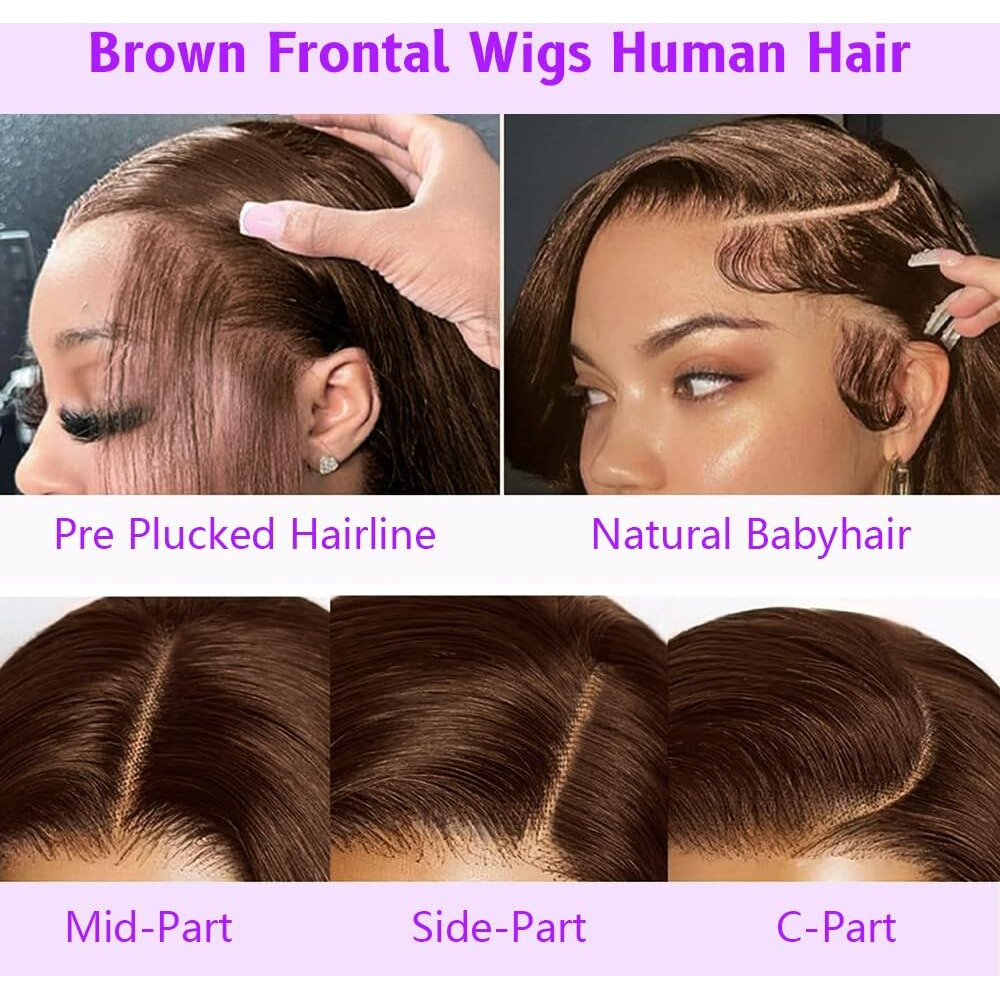 Hoisaka 13X4 Lace Front Wigs Human Hair Chocolate Brown Body Wave Human Hair Wig 250% Density Hd Lace Front Wigs Pre Plucked Glueless Brown Human Hair Wig 24 Inch