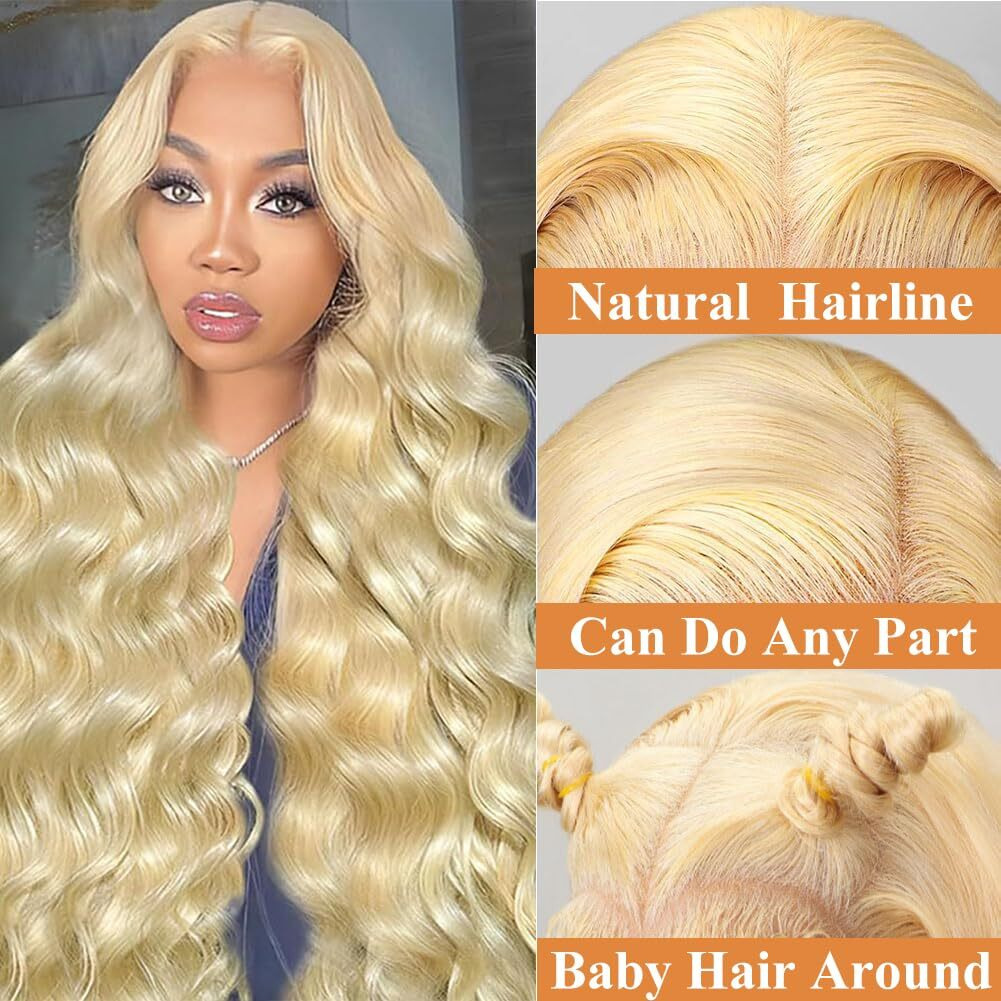 Tuneful 220% Density 613 13X6 Lace Front Wig Human Hair 28 Inch Body Wave Blonde Lace Front Wigs Human Hair Pre Plucked 613 Hd Lace Frontal Wig