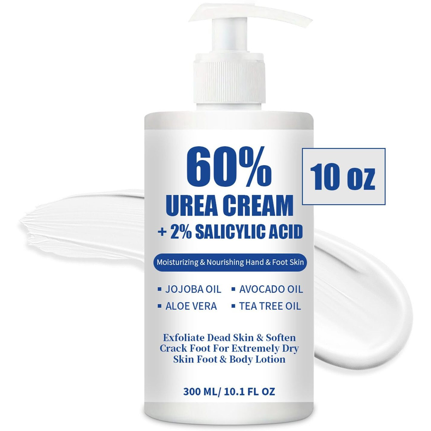 Urea Cream 60% Plus 2% Salicylic Acid For Feet Maximum Strength - Lotion For Dry Cracked Feet Elbows Knees Heels Hands, Hydrates Foot Care For Softening And Moisturizing, Callus Remover 10.1Oz