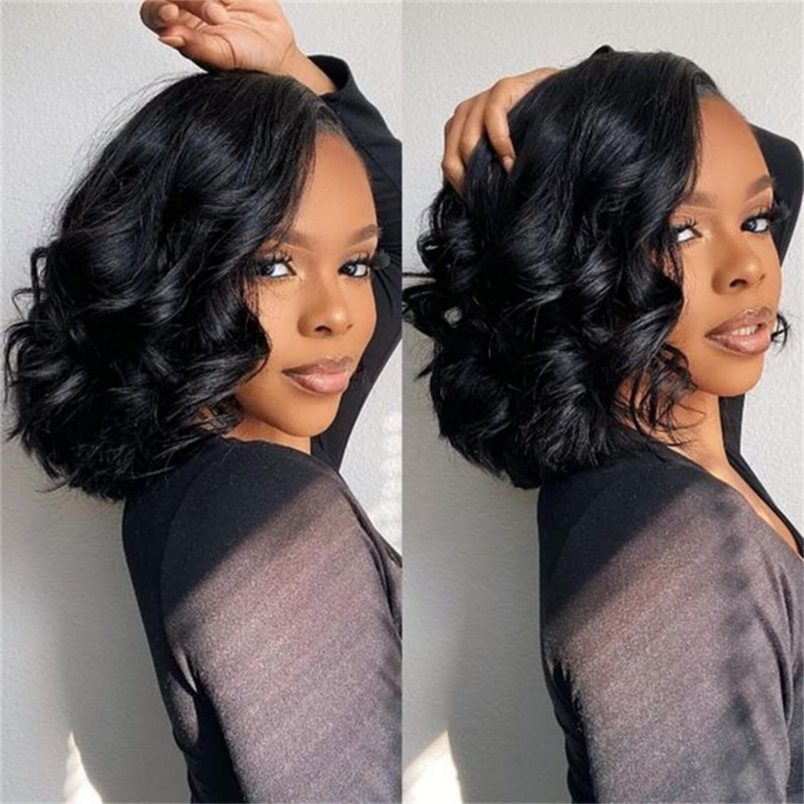 Wiggins Hair Body Wave Bob Wig Human Hair 4X7 Lace Front Wigs Human Hair Pre Cut Lace Ready To Wear Glueless Wig Human Hair Body Bob Wig For Women Pre-Bleached Knots & Adjustable Straps 10 Inch