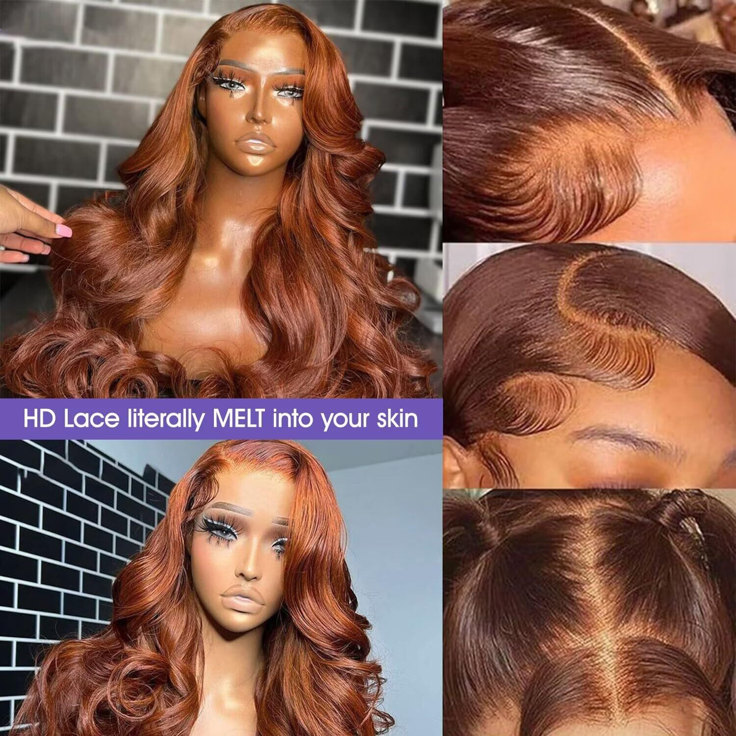Lemoda 210% Ginger 13X6 Full Lace Frontal Human Hair Wigs 28Inch Body Wave 13X6 Hd Transparent Lace Front Wigs Brazilian Virgin Human Hair Wigs Great Qaulity Trendy Color
