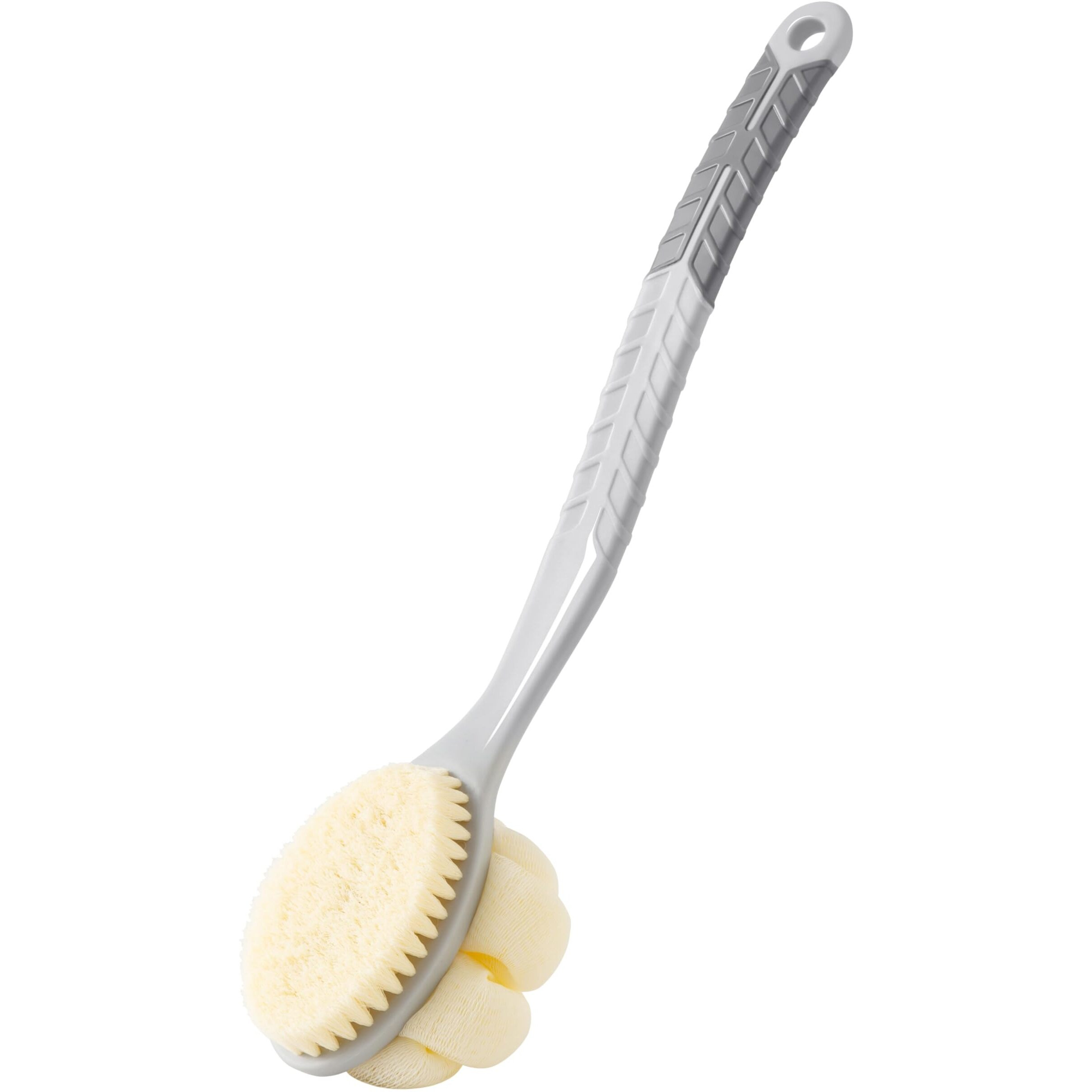 Arswin Shower Body Brush With Bristles And Large Pumpkin Loofah,Back Scrubber Bath Mesh Sponge With Anti-Slip Curved Long Handle For Skin Exfoliating,Massage Bristles For Wet Or Dry,Men Women (Grey)