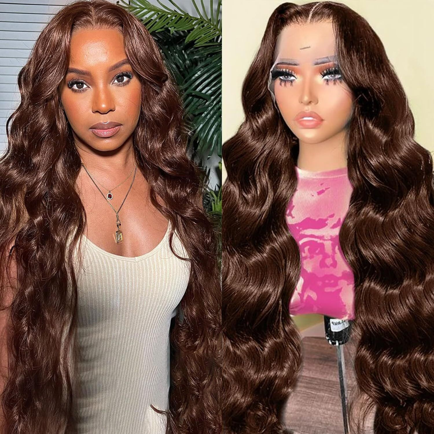 Alimubi Chocolate Brown Lace Front Wig Human Hair For Women 13X4 Hd Body Wave Lace Frontal Wigs Pre Plucked With Baby Hair Glueless Wigs 180% Density 32Inch