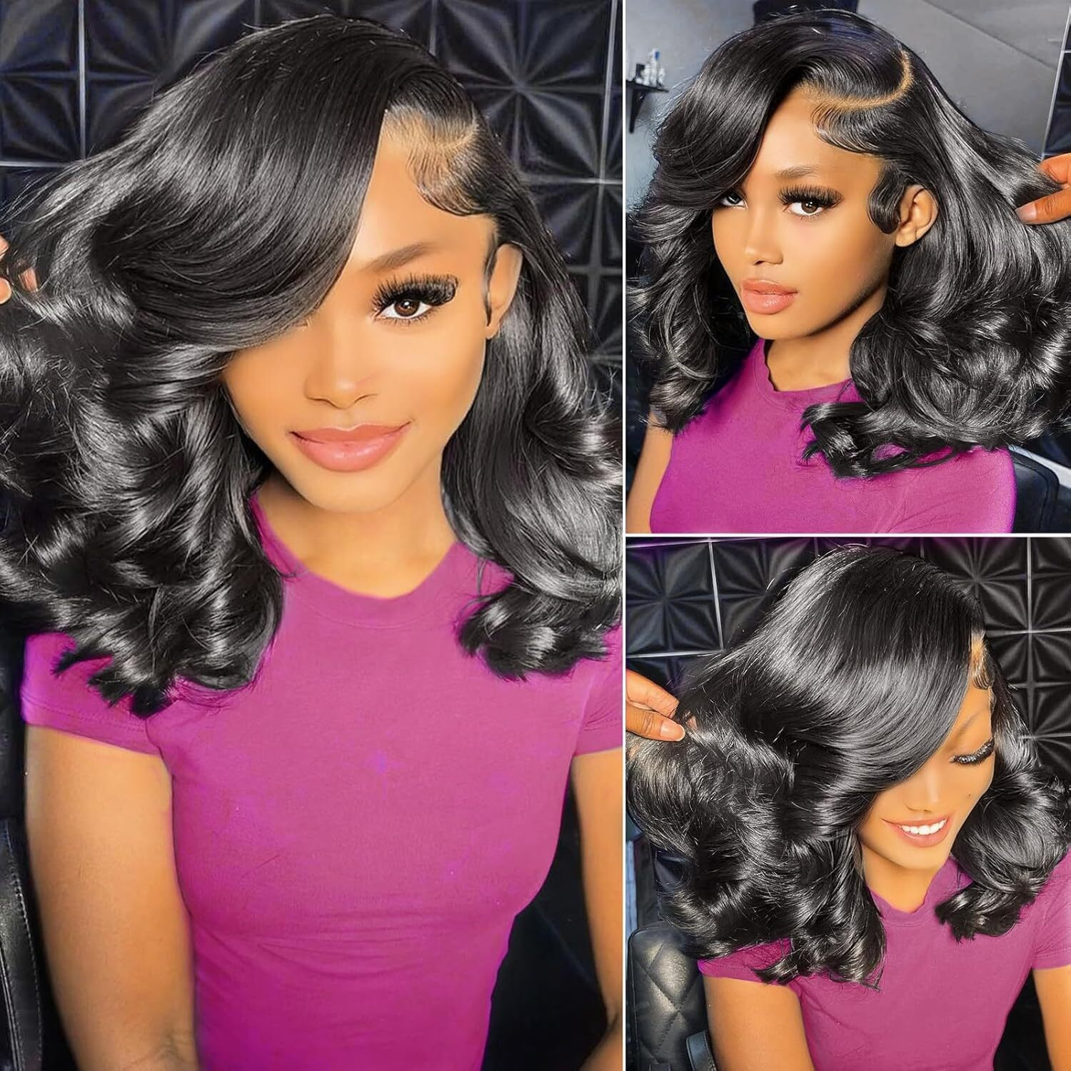 12 Inch Bob Wig Human Hair 13X6 Lace Front Wigs Human Hair Pre Plucked Body Wave Human Hair Wig 180% Density Glueless Wig For Women Natural Black Color