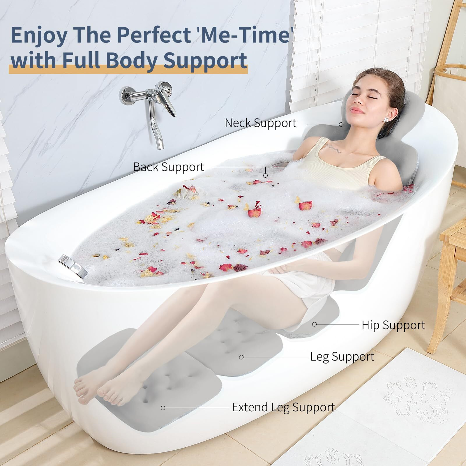 Bath Cushion, Full Body Bathtub Pillow With 160 Suction Cups, Bath Mat For Head And Neck Support, With Laundry Bag (Dark Gray, 60.2"" X 16.2"")