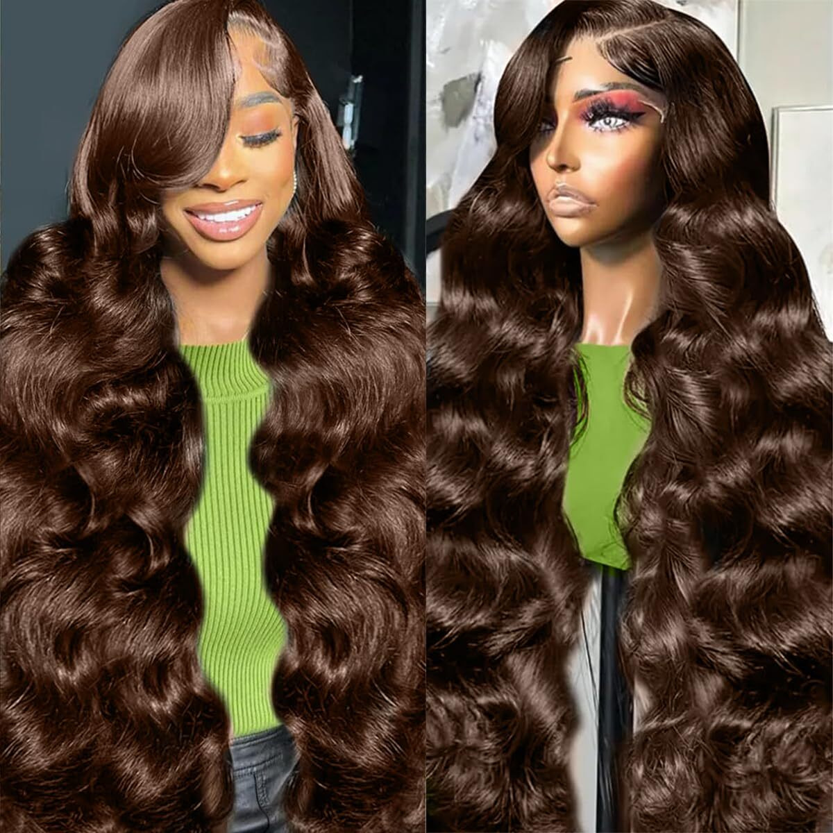 Qbrvp 200 Density Body Wave 13X6 Hd Lace Front Wigs Human Hair Pre Plucked Chocolate Brown Lace Front Wig Colored Full Lace Human Hair Wigs For Black Women Brown Wig 22 Inch