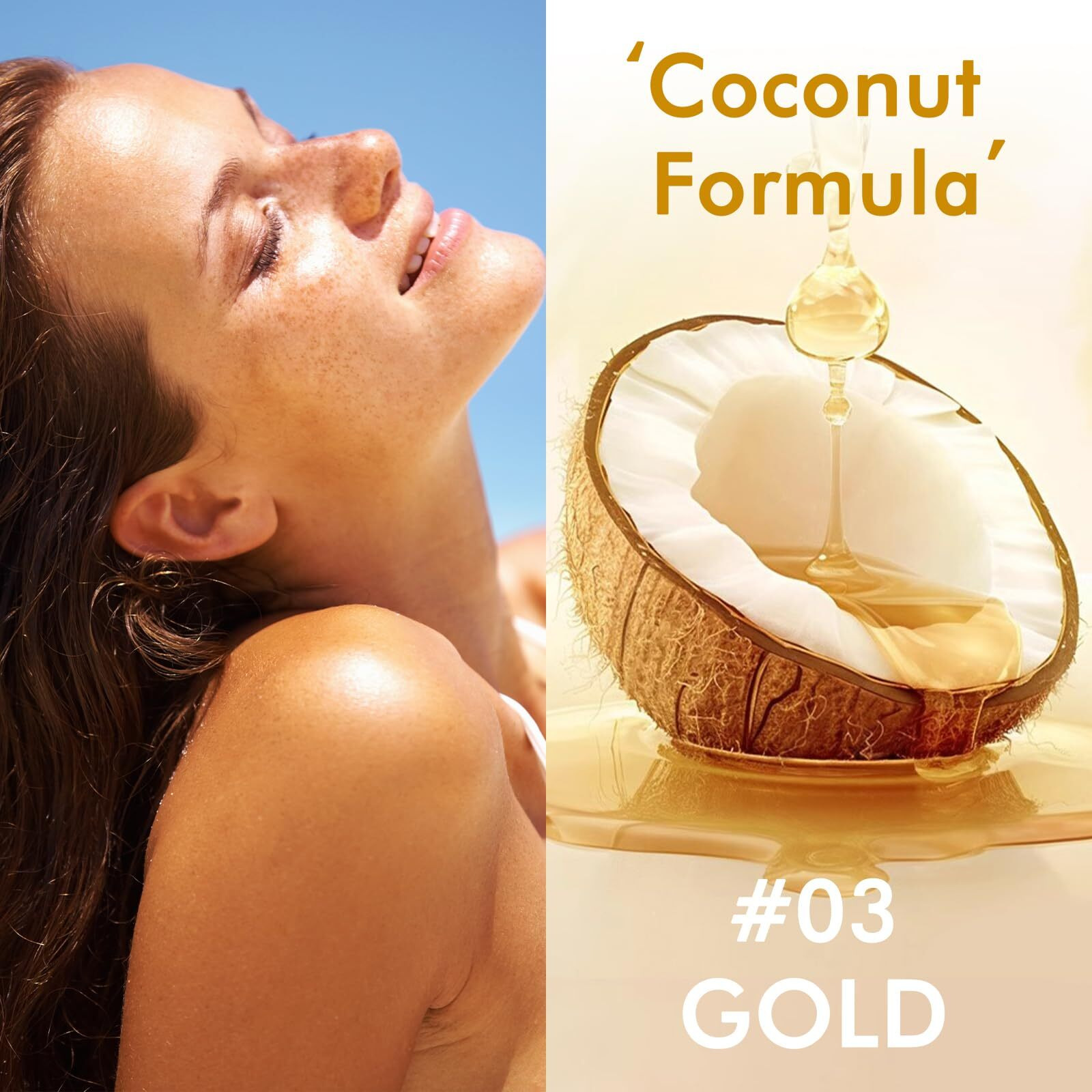 Body Glow Oil, Broad Spectrum Spf 50, Glitter Shimmer Sunscreen Body Oil Lotion With Sequin Mica, Lightweight Non-Sticky Moisturizer With Coconut, Skin Illuminator Glowing Results (03 Gold)