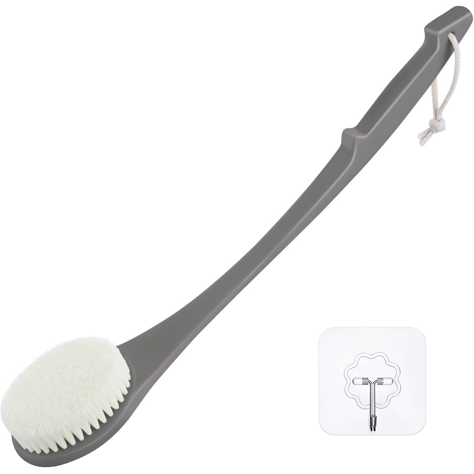 Body Back Scrubber - 17'' Long Handle Shower Brush, Durable Exfoliator For Dry & Wet Use, Deep Cleansing & Gentle Exfoliation For Smooth Skin - For Men, Women & Elderly (Gray)