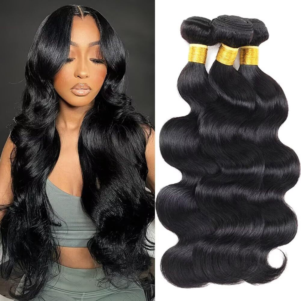 12A Human Hair Bundles 20 22 24 Inch Body Wave Bundles Human Hair 100% Unprocessed Brazilian Virgin Weave 3 Bundle For Women Natural Black Wet And Wavy Human Hair Extensions