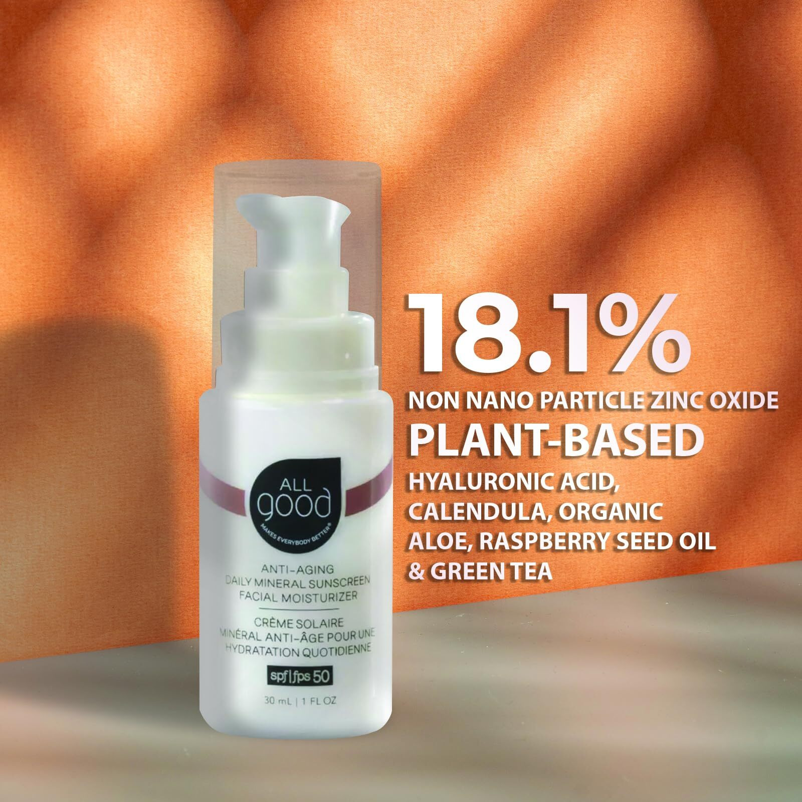 All Good Anti-Aging Daily Mineral Sunscreen Face Moisturizer With Spf 50 Protection | W/Hyaluronic Acid, Niacinamide, Calendula Extract | Hydrating Facial Lotion W/Broad Spectrum Protection - 1Oz