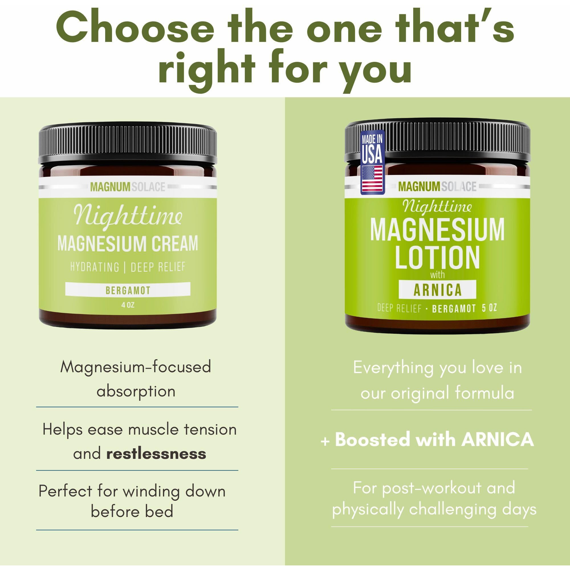 Nighttime Magnesium Lotion With Arnica - Soothing Relief & Relaxation, Highly Concentrated Magnesium For Muscles & Joints - Apply To Legs Or Feet Before Bed - Skin-Friendly