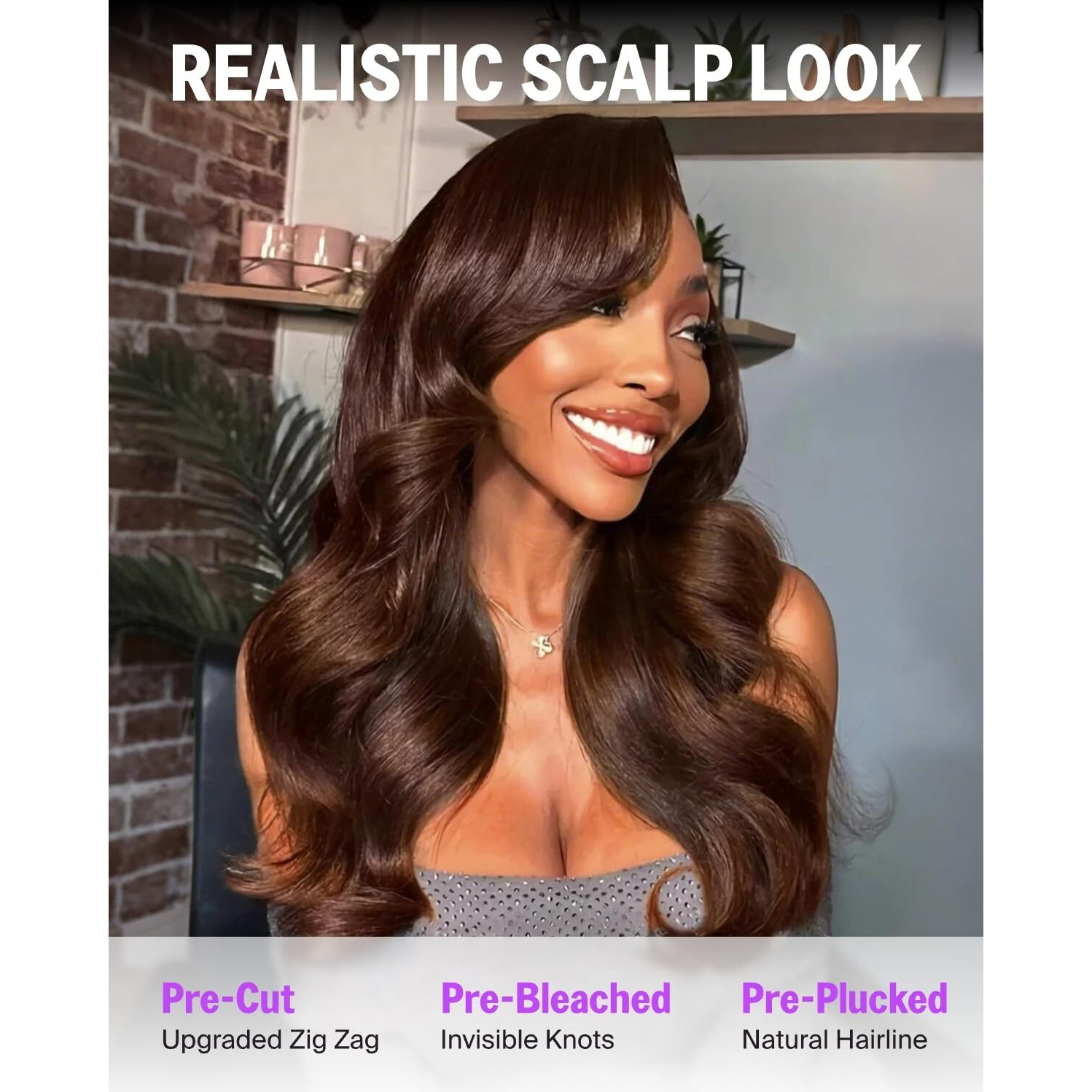 Megalook Hair Glueless Brown Wig Human Hair Pre Plucked Chocolate Brown Body Wave Lace Front Wig Wear And Go Glueless Wigs Human Hair Pre Cut 6X5 Hd Lace Closure Wig 24 Inch 4