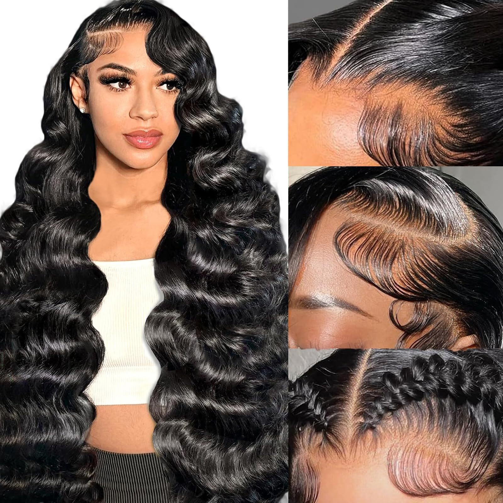 Ulrica Body Wave Lace Front Wigs Human Hair Pre Plucked 13X4 Hd Transparent Lace Front Wigs For Women 250% Density Body Wave Wig Natural Black 24 Inch