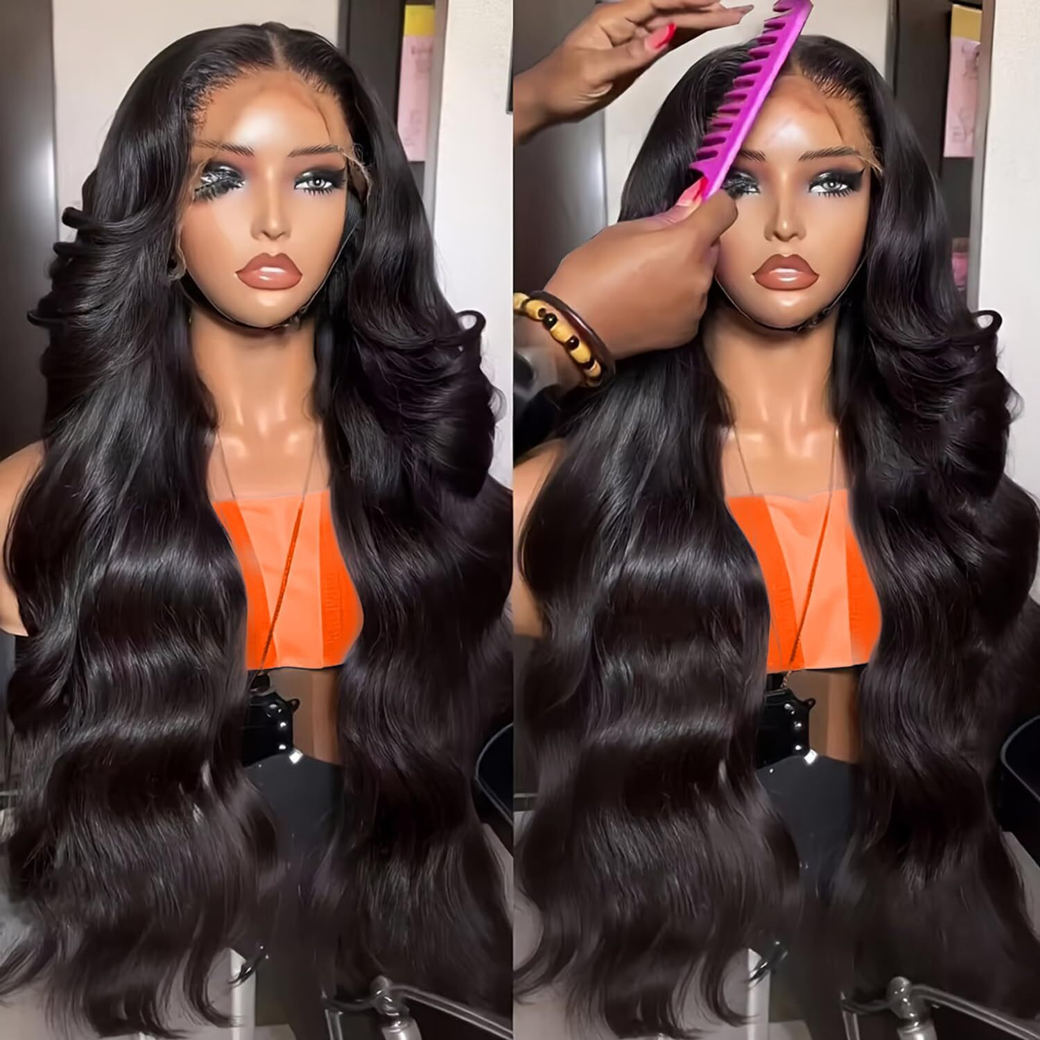 Ulrica Body Wave Lace Front Wigs Human Hair Pre Plucked 13X4 Hd Transparent Lace Front Wigs For Women 250% Density Body Wave Wig Natural Black 24 Inch