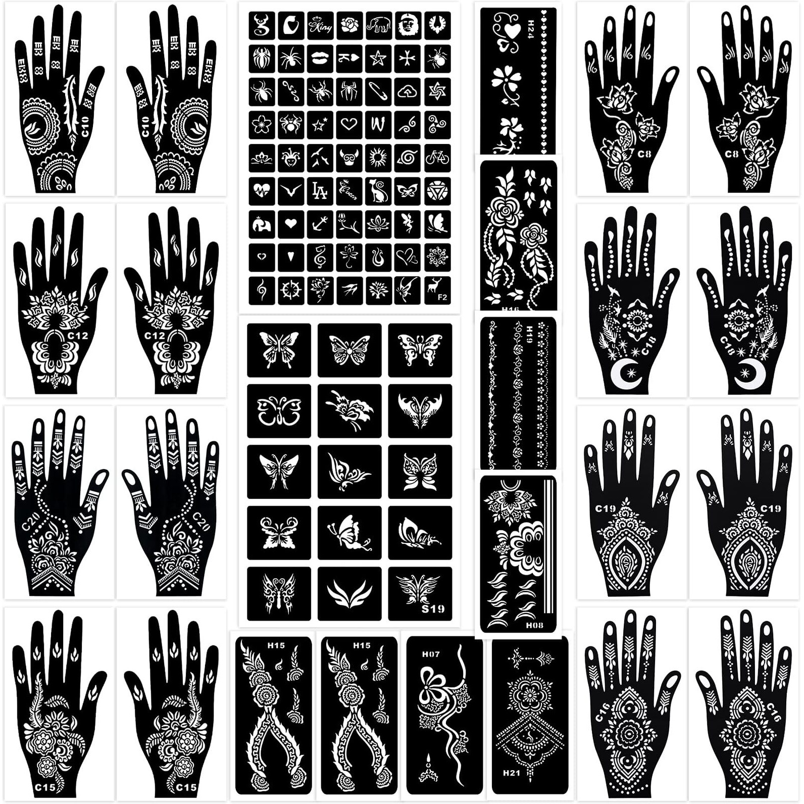 Henna Tattoo Stencils Kit 18 Sheets,Henna Stencils For Hands Temporary Tattoo Stickers For Women And Girls Face Paint Body Art