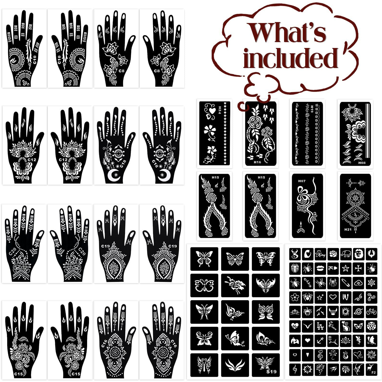 Henna Tattoo Stencils Kit 18 Sheets,Henna Stencils For Hands Temporary Tattoo Stickers For Women And Girls Face Paint Body Art