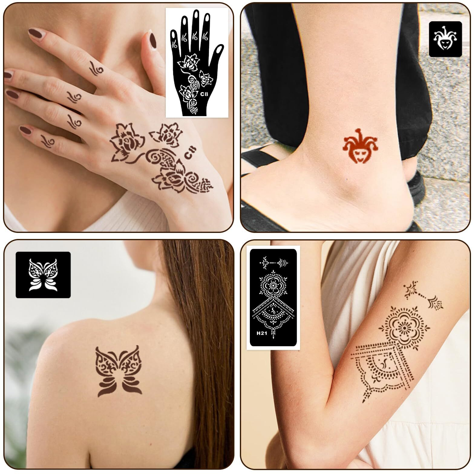 Henna Tattoo Stencils Kit 18 Sheets,Henna Stencils For Hands Temporary Tattoo Stickers For Women And Girls Face Paint Body Art