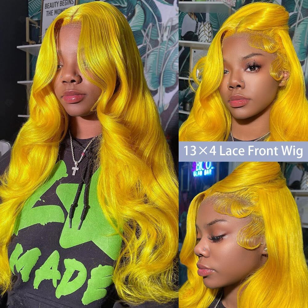 Xiapay 26 Inch Yellow Lace Front Wig Human Hair 13X4 Body Wave Lace Front Wigs Human Hair Pre Plucked Colored 200% Density Hd Lace Frontal Wig Glueless Yellow Wig Human Hair