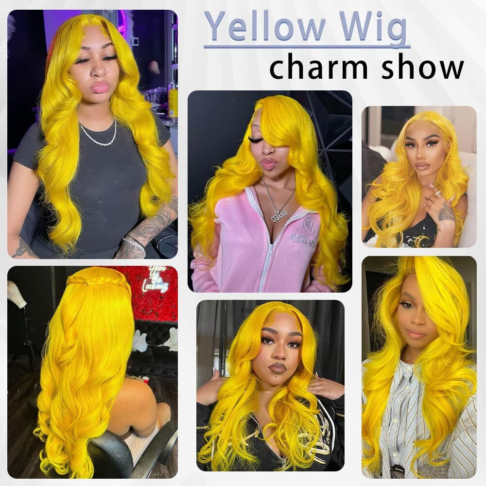 Xiapay 26 Inch Yellow Lace Front Wig Human Hair 13X4 Body Wave Lace Front Wigs Human Hair Pre Plucked Colored 200% Density Hd Lace Frontal Wig Glueless Yellow Wig Human Hair
