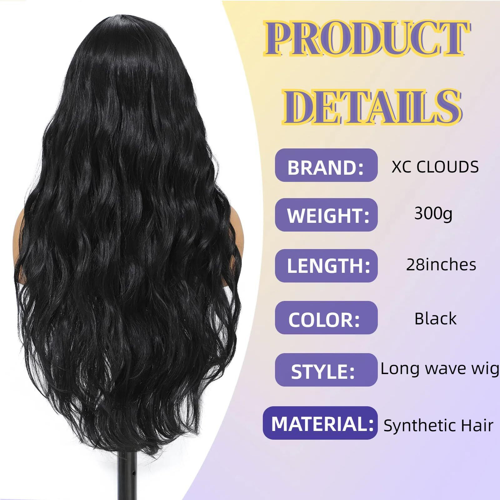 Xc Clouds Black Synthetic Lace Front Wig 28 Inch Long Wavy Natural Wave Wigs 13  4  1 Pre Plucked Glueless Wig Synthetic Hair For Women Loose Body Wave With Natural