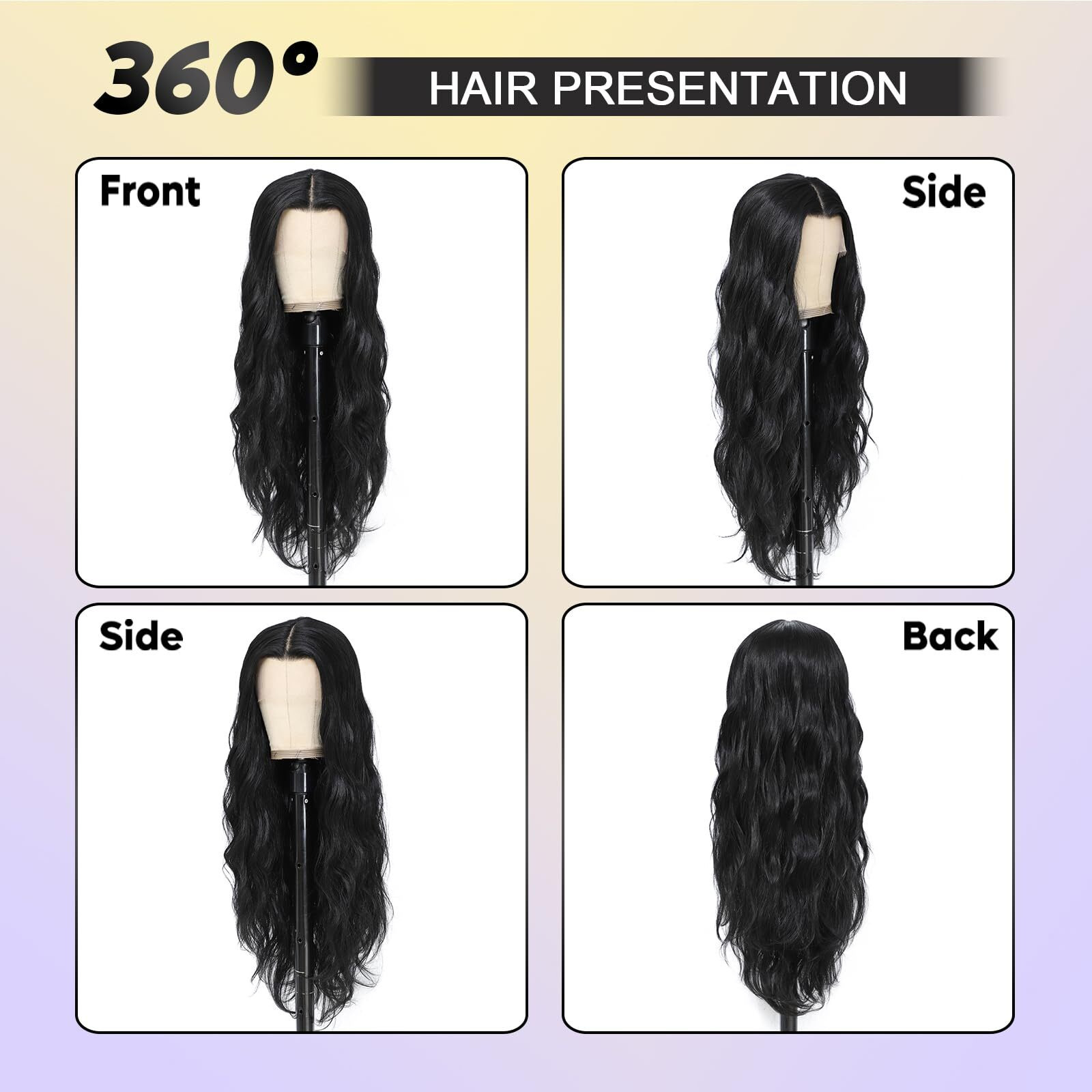 Xc Clouds Black Synthetic Lace Front Wig 28 Inch Long Wavy Natural Wave Wigs 13  4  1 Pre Plucked Glueless Wig Synthetic Hair For Women Loose Body Wave With Natural