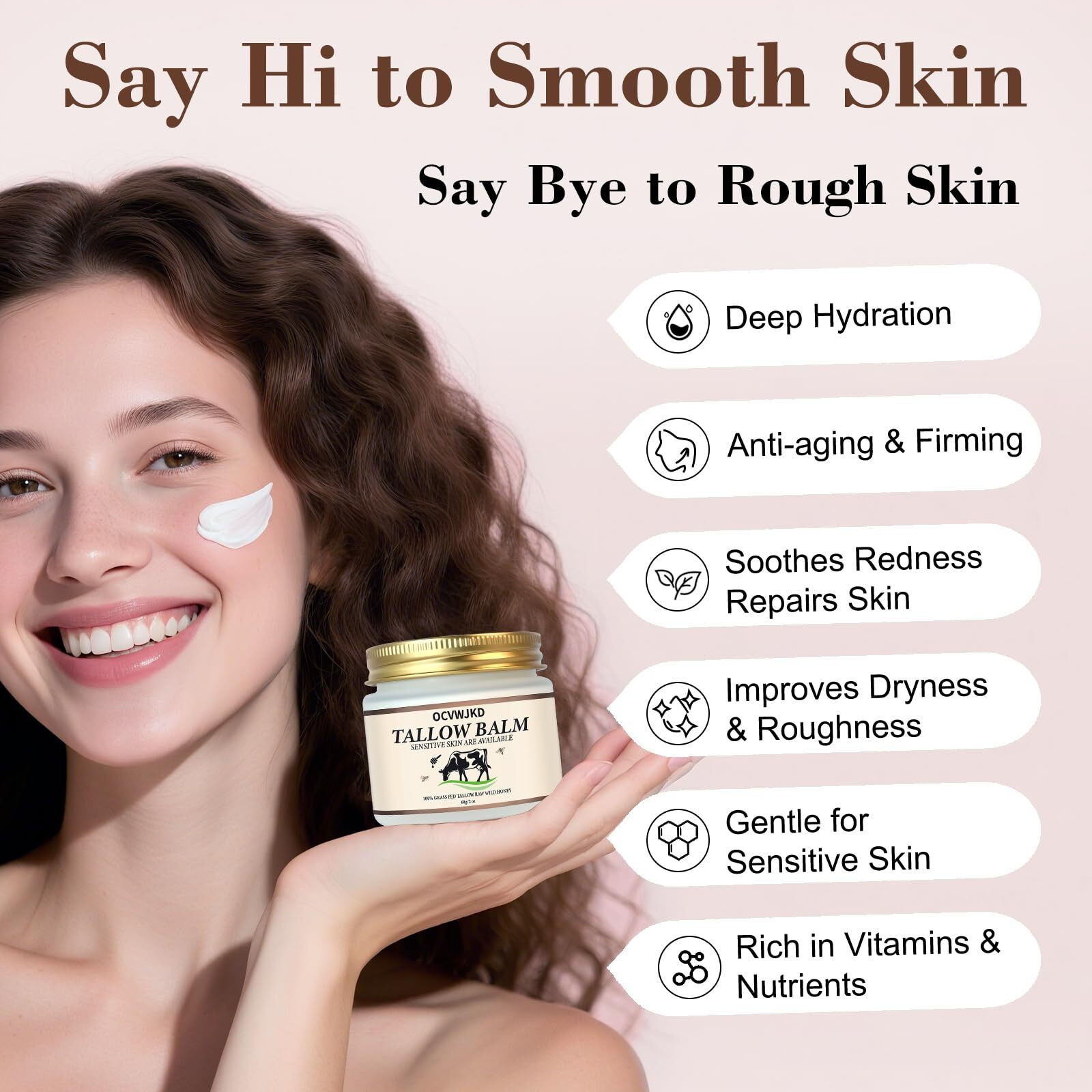 Ocvwjkd Beef Tallow & Honey Balm, Beef Tallow For Skin, 3 Packs All-Natural Moisturizer Hydrates And Nourishes The Skin, Grass-Fed Beef Tallow & Raw Wild Honey Blend, Body & Face Moisturizer (6 Oz)