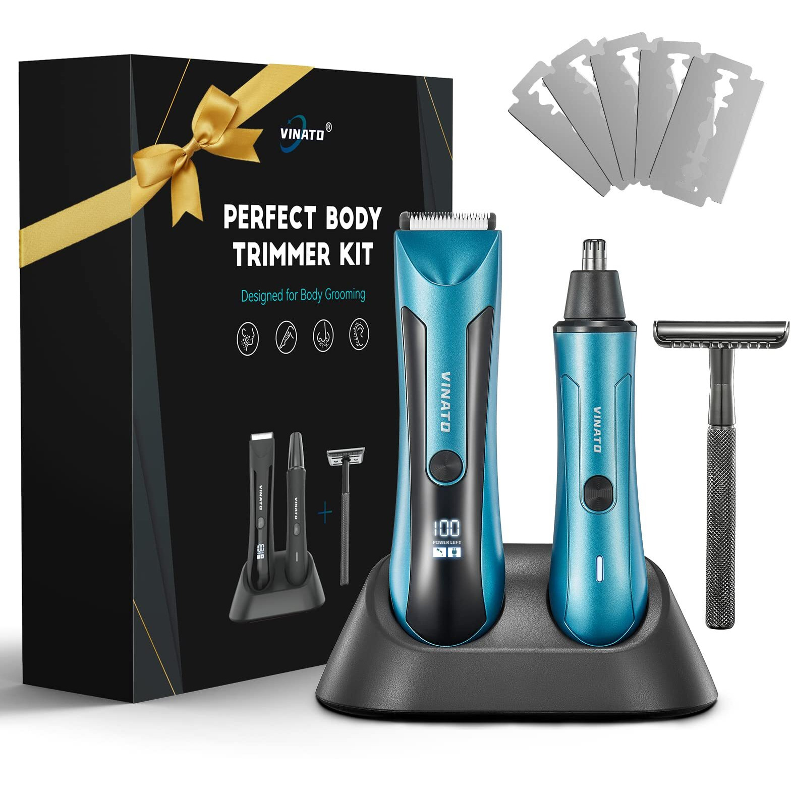 Vinato Electric Trimmer Set - All-In-One Mens Grooming Kit, Body & Beard Razor, Nose Trimmer