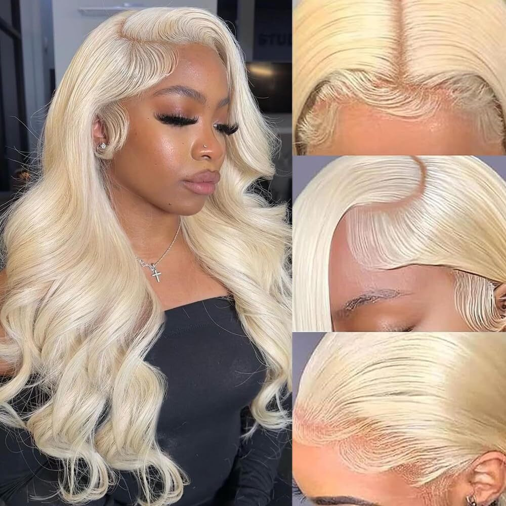 Keabalo 613 Lace Front Wig Human Hair 13X6 Transparent Lace Blonde Lace Front Wigs Human Hair Pre Plucked Glueless Wigs Human Hair 180% Density Body Wave Human Hair Wig 22 Inch