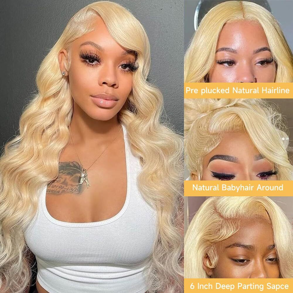 Keabalo 613 Lace Front Wig Human Hair 13X6 Transparent Lace Blonde Lace Front Wigs Human Hair Pre Plucked Glueless Wigs Human Hair 180% Density Body Wave Human Hair Wig 22 Inch