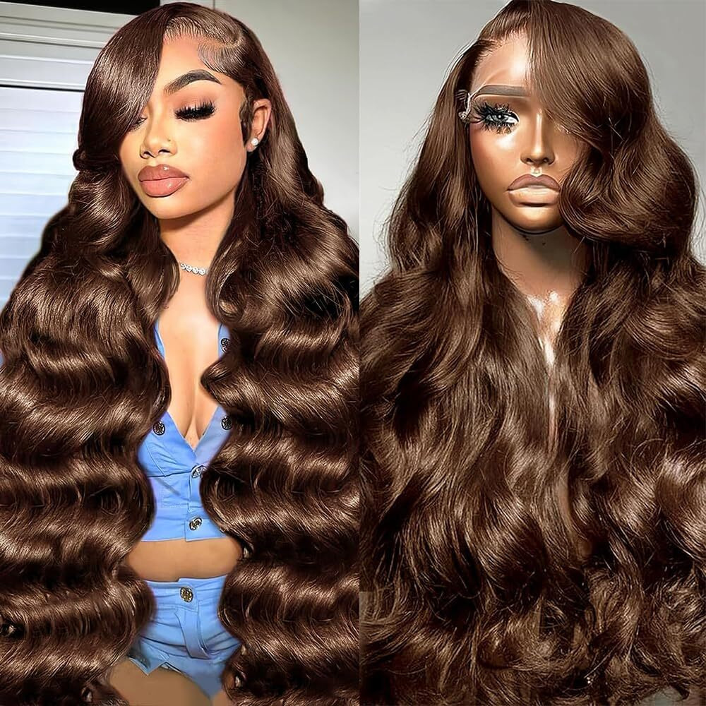 Auabeauty 24 Inch Chocolate Brown Lace Front Wig Human Hair 250 Density 13X4 Hd Body Wave Lace Front Wigs Human Hair Pre Plucked Colored Frontal Wigs Human Hair Brown Wigs Human Hair Wig For Women