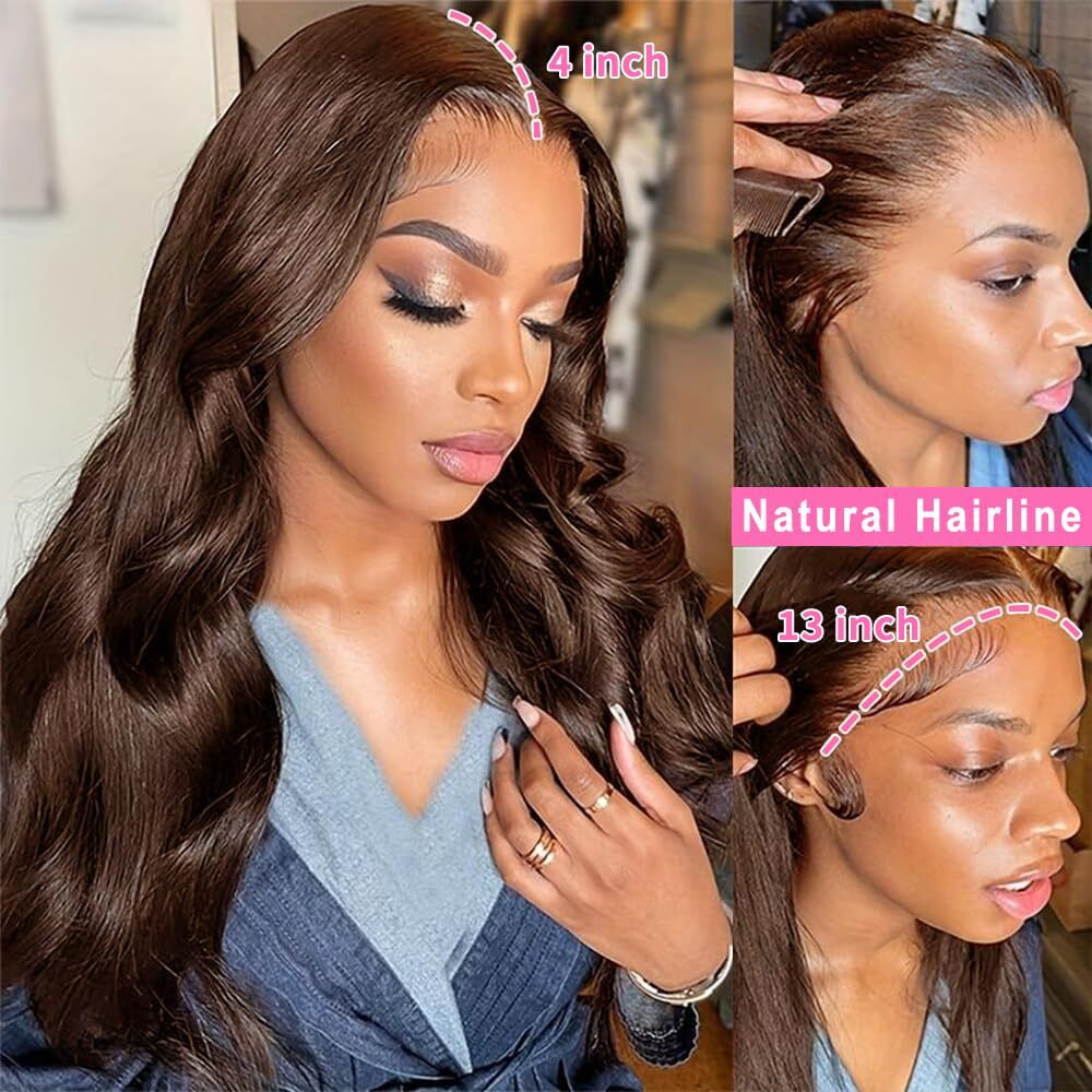 Auabeauty 24 Inch Chocolate Brown Lace Front Wig Human Hair 250 Density 13X4 Hd Body Wave Lace Front Wigs Human Hair Pre Plucked Colored Frontal Wigs Human Hair Brown Wigs Human Hair Wig For Women