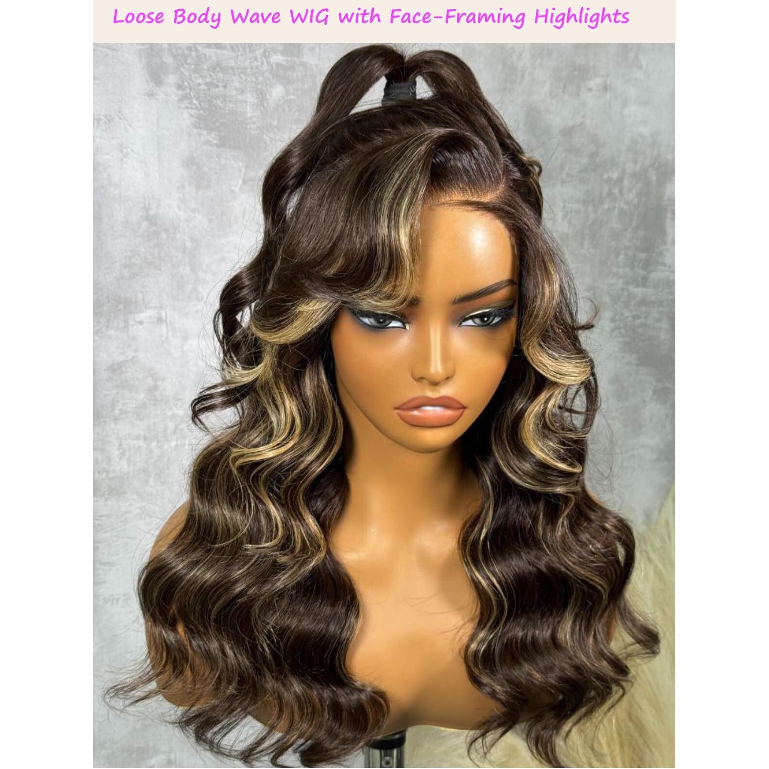 Unice Chocolate Brown With Blonde 7X5 Lace Front Wigs Human Hair Body Wave With Face Framing Bangs Pre Everything Bye Bye Knots Glueless Wig Human Hair Pre Plucked Pre Cut Natural Hairline 22 Inch