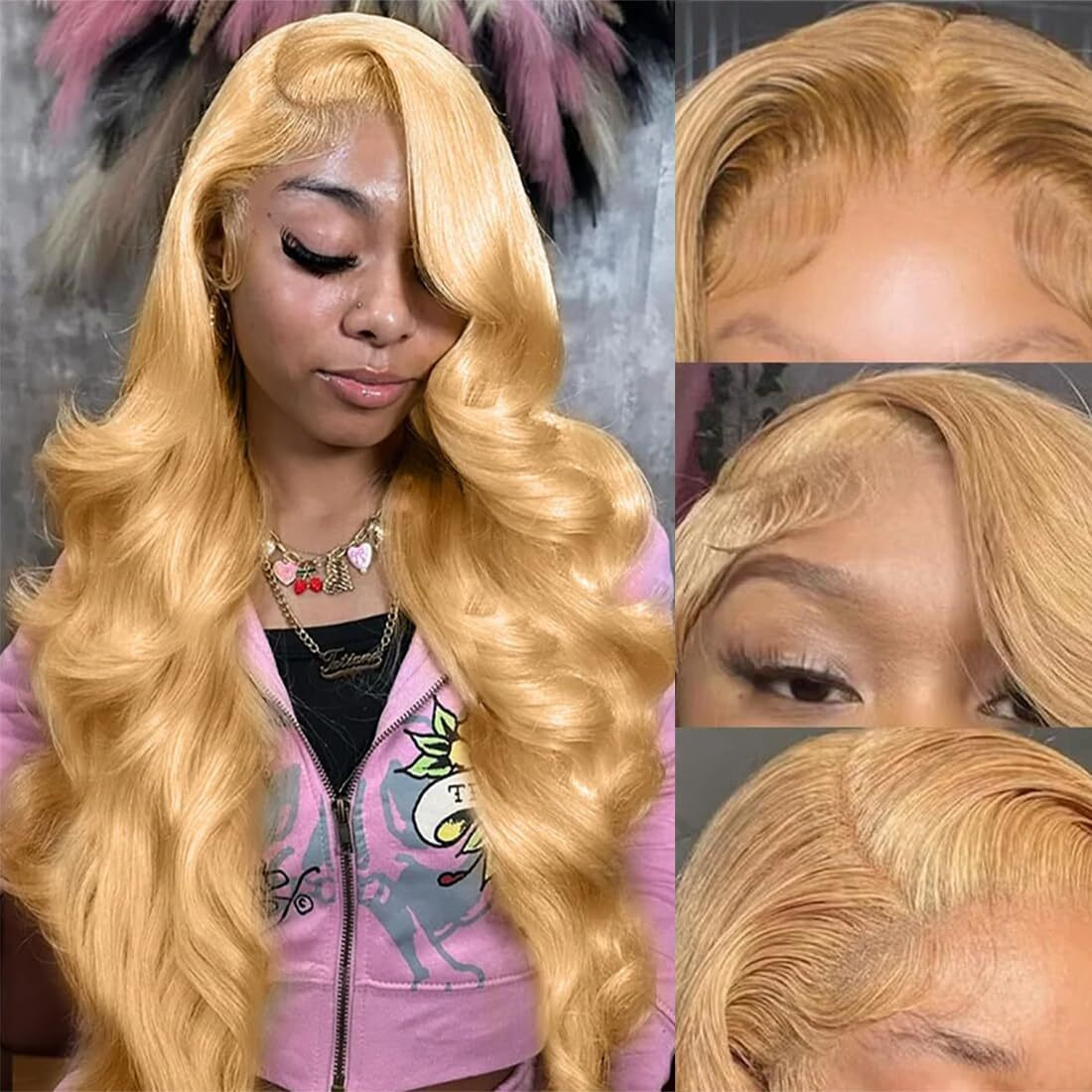 Jewhaut 28 Inch Honey Blonde Wig Human Hair 200 Density Hd Lace Front Wig Human Hair 27 Colored Body Wave Blonde Lace Front Wigs Human Hair Pre Plucked 13X6 Lace Frontal Wigs