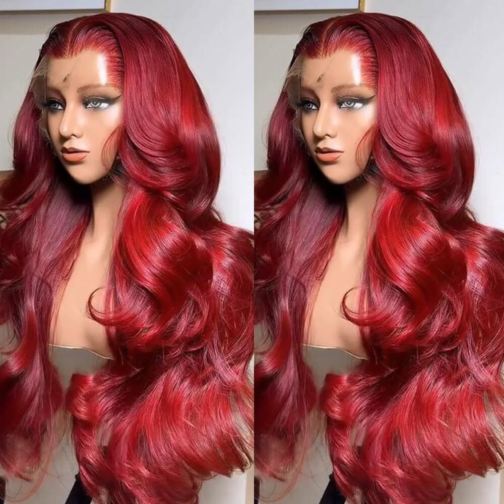 32 Inch Burgundy Body Wave Lace Front Wigs For Women 13*4 Inch Heat Resistant Fiber Super Long Loose Curly Lace Wig With Baby Hair Wine Red Synthetic Glueless Lace Front Wig For Daily Party Use