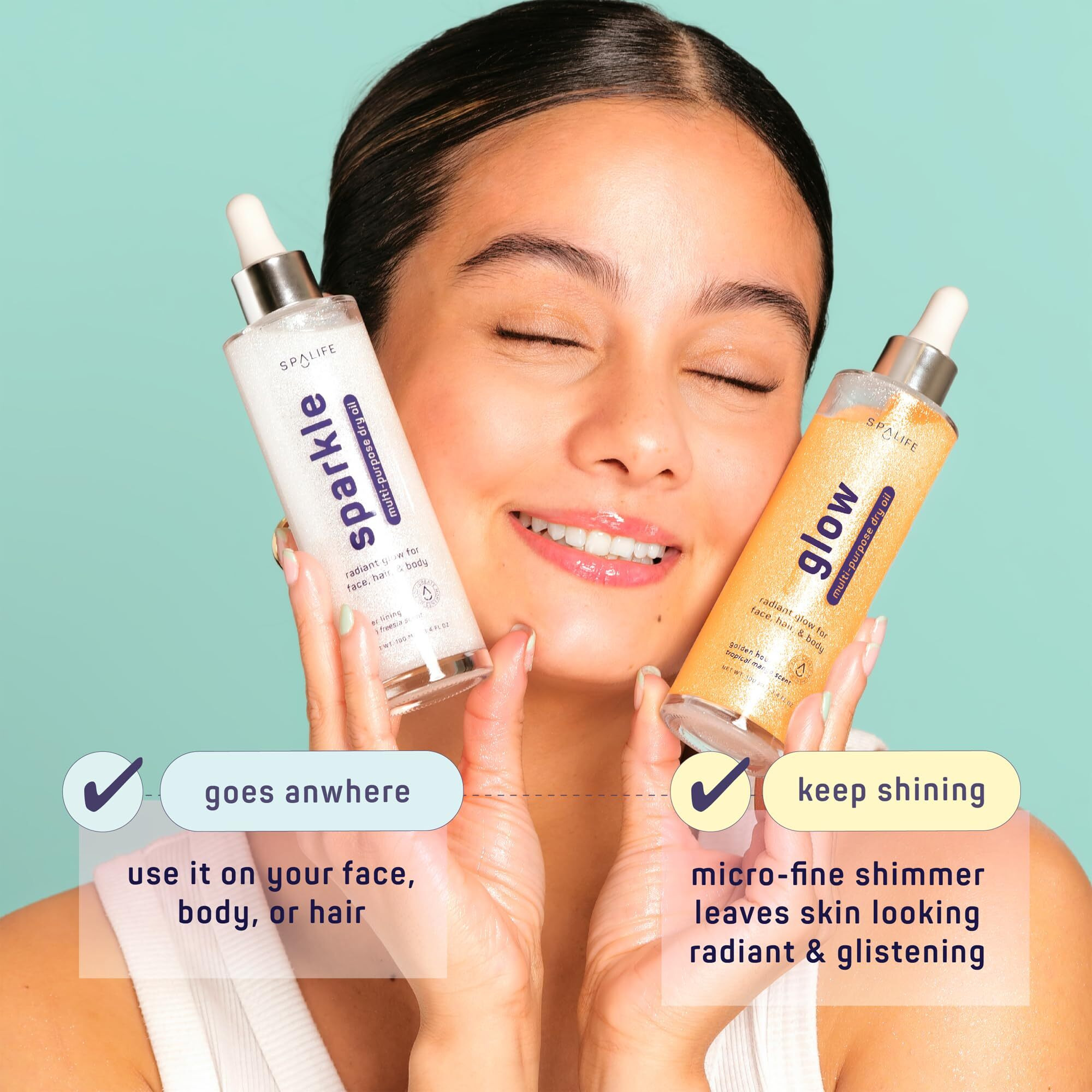 Spalife Beauty Sparkle & Glow Body Oil Bundle - Dry Oil Duo With Subtle & Noticeable Shimmer - Mango & Freesia Scents -Hydrating, Lightweight Moisture